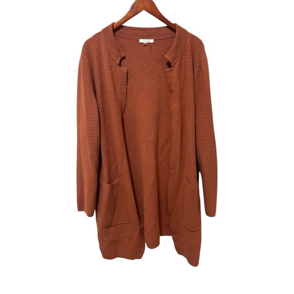 Anthropologie Sioni Wool Blend Ribbed Cardigan Burnt Orange - Picture 3 of 9